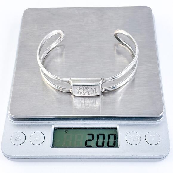 Vintage Mexico Sterling Silver 925 Double Band KCM Monogram Cuff Bracelet 7" - Picture 8 of 9